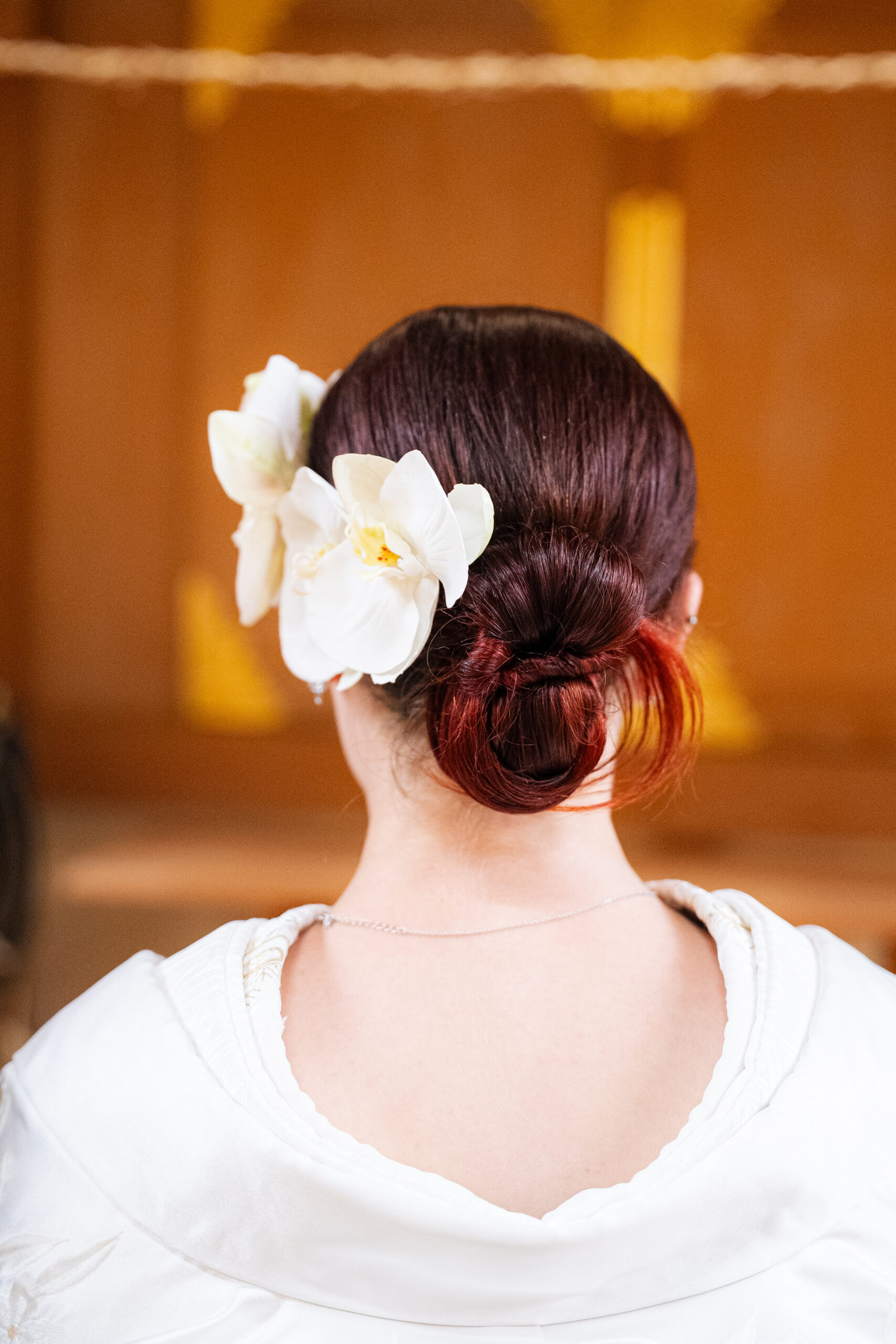 Shrine wedding in Japan — bride in a white shiromuku kimono